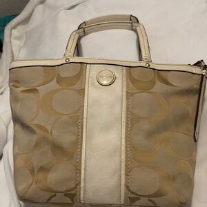 Coach Tan and Cream Signature Tote